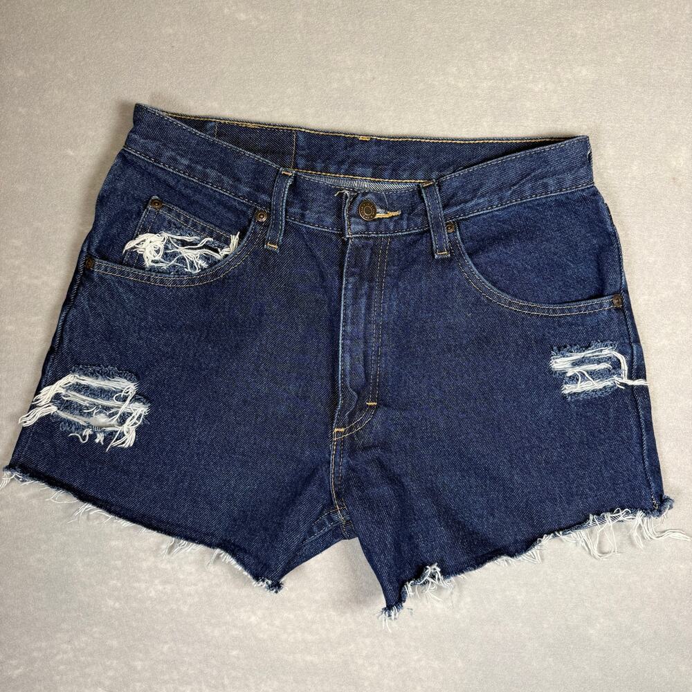 Womens Wrangler cut off denim shorts - dark blue distressed cowgirl rodeo sz 31